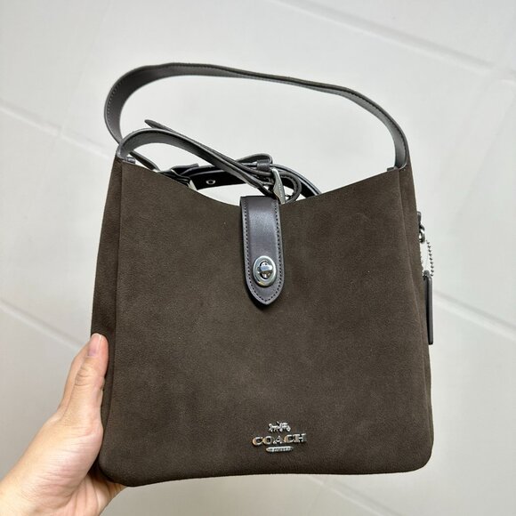 COACH Hadley Convertible Crossbody Bag Suede CW004 Espresso Outlet New - Picture 1 of 11